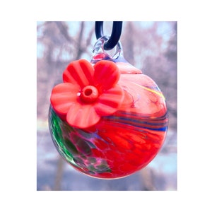 Hummingbird Feeder Red Hummingbird feeder gift hand blown Glass hummingbird feeder Hanging Hummingbird feeder with hook hanging bird feeder