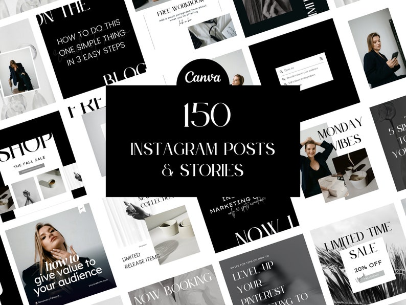150 Black and White Instagram Templates Business Coach Instagram Social