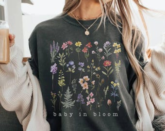 Baby In Bloom Shirt, Comfort Colors Wildflower Tshirt, Pregnancy Reveal Tee, Baby Announcement Gift, Expecting Mom To Be, Pregnant Wife Gift