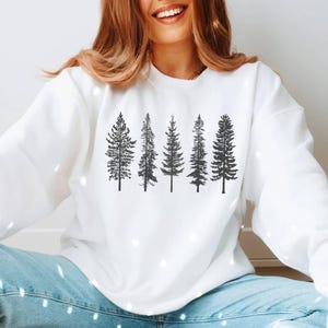 Evergreen Pine Tree Forest Sweatshirt, Gift for Nature Lover, Hiking Shirt, Travel Camping Crewneck, Evergreen Trees Sweater
