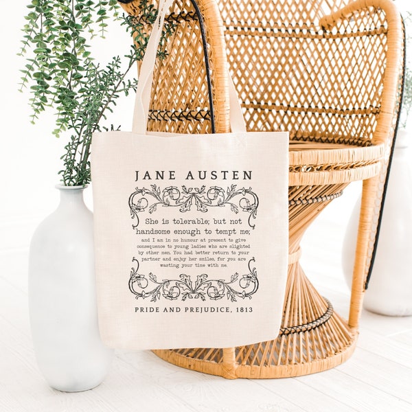 Pride And Prejudice Jane Austen Tote Bag Jane Austen Gifts Bookish Literary Tote Bag Poet Gift Bookish Merch Romantic Book Lover Tote Bag