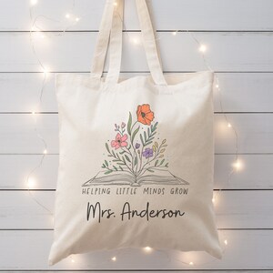 Helping Little Minds Grow Teacher Tote Bag Personalized Daycare Teacher Gift Substitute Teacher Aide Teacher Stuff Mentor Teacher Gift