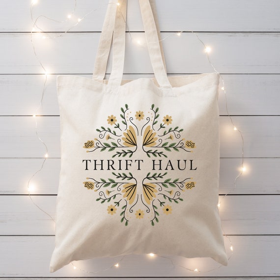 Thrift Haul Floral Canvas Tote Bag Aesthetic Thrifting Bag Thrifting Gift Librarian Gifts Library Bag Aesthetic Totebag Aesthetic Tote Bag