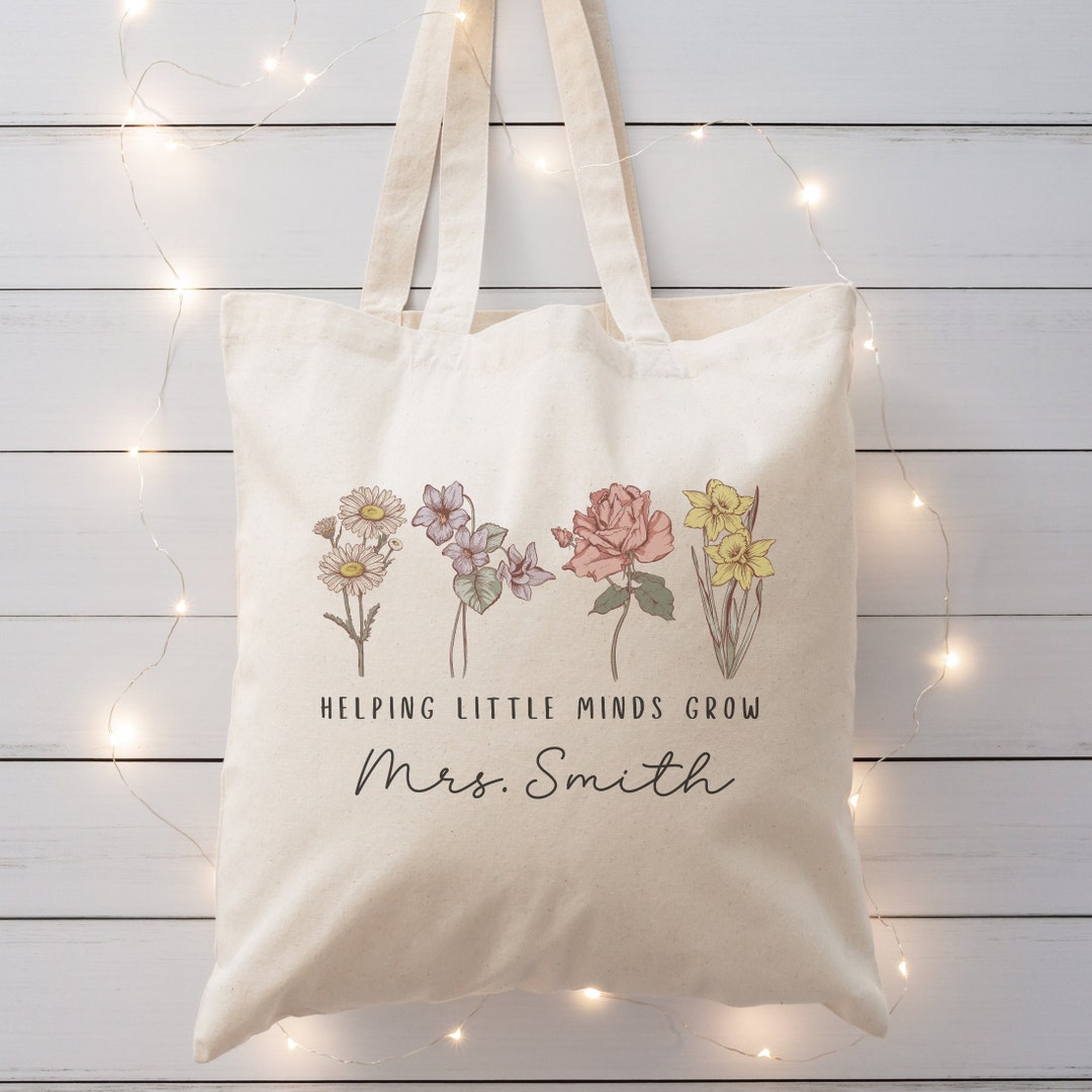 Custom Teacher Tote Bag Personalized Teacher Appreciation Gifts Floral ...