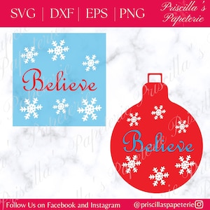 Christmas Believe SVG - Christmas Believe Cutting File - Believe Sign SVG - Believe Ornament Svg - Believe Png - Believe Ornament DXF