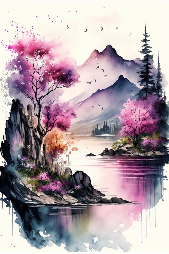 Landscape Painting 5, Japanese Watercolor Style, Digital Art Print, Wall  Art, Digital Download, Home Decor, Printable