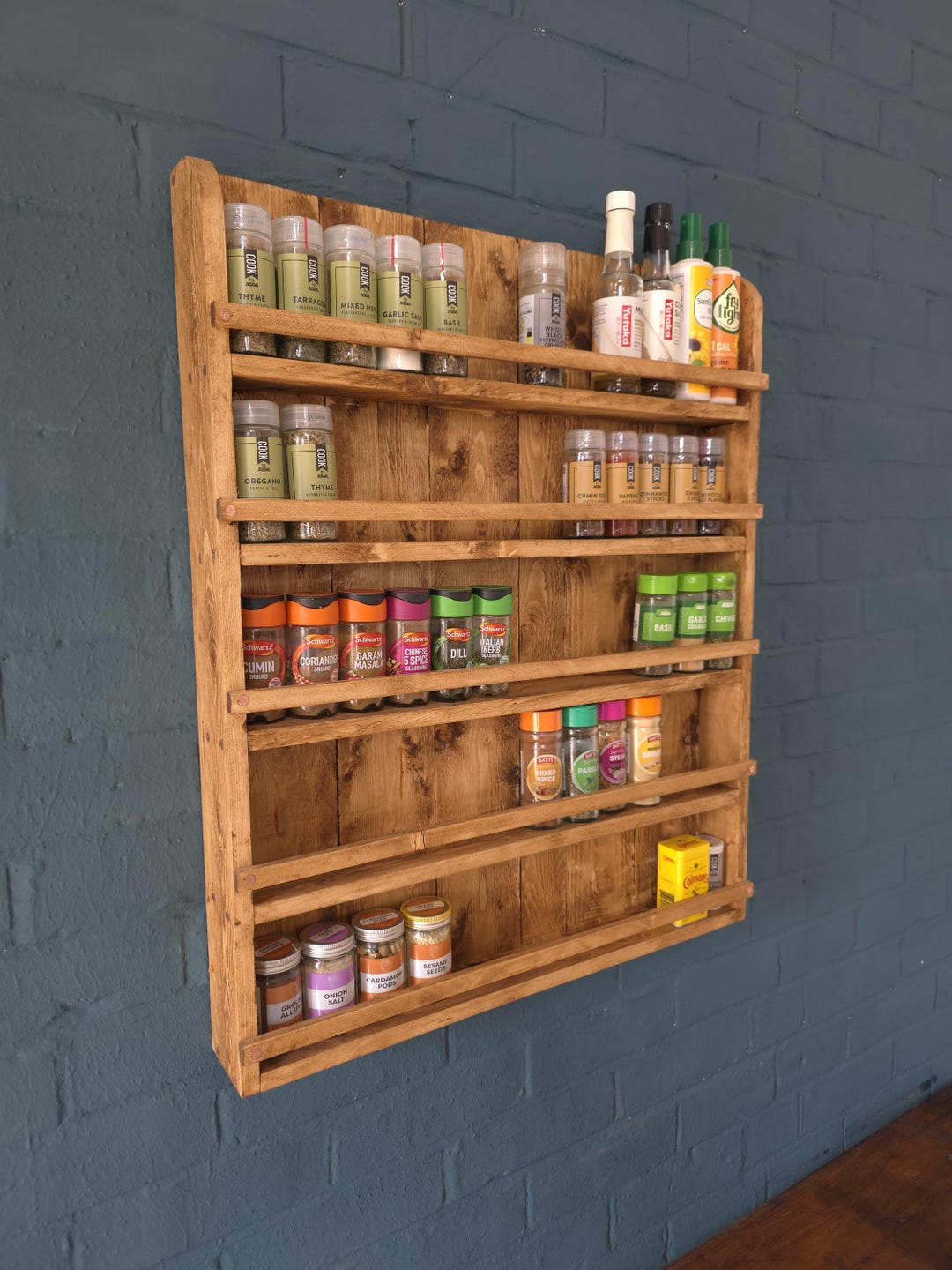 Rustic Farmhouse Kitchen - Spice/herb Rack/ Kitchen Storage/spice Shelf ...