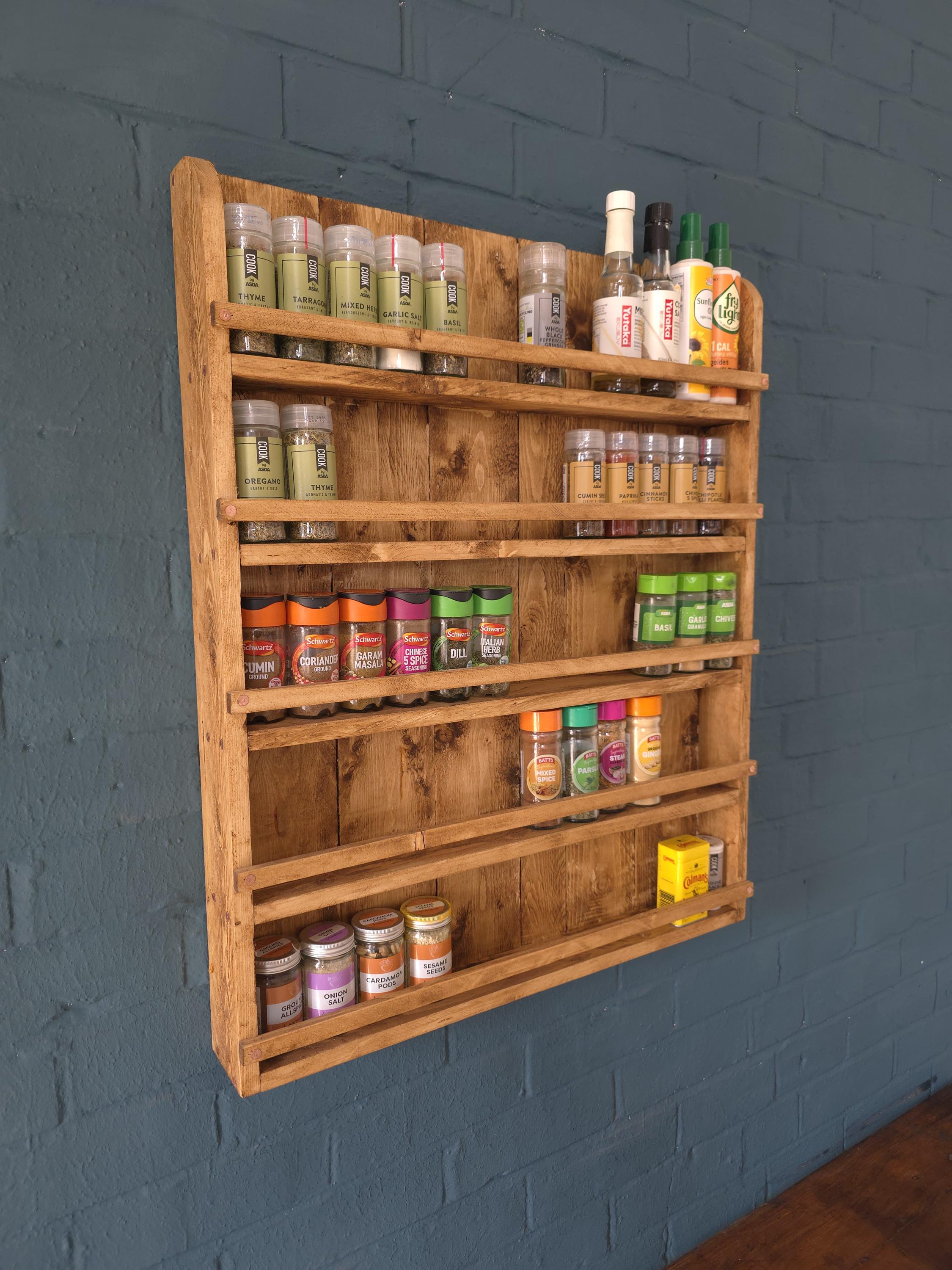 Rustic Torched Wood 4-Tier Spice Rack - Wall-Mounted Storage Shelf For Kitchen