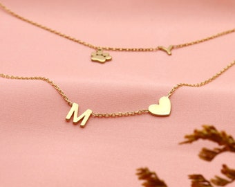Personalized Initial Necklace: 14K Gold Plated Sterling Silver, Heart Charm