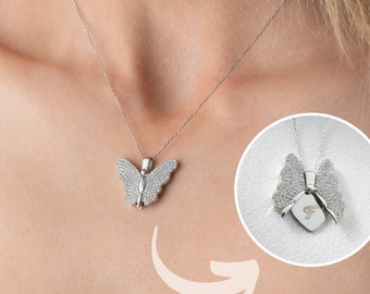 Collar de mariposa personalizado de oro, joyería de mariposa Collar de nombre personalizado, regalo de mensaje secreto para mujeres collar de medallón grabado para mamá