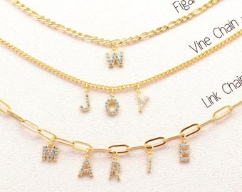 18K Gold Plated Stainless Steel name necklace with letters CZ