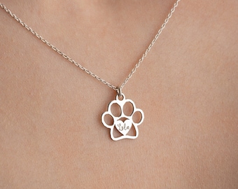 Dog Name Necklace, Cat name Necklace, Dog memorial gift dog loss, Paw Print Necklace for dog lovers, Dog Initial Necklace, Dog mom necklace