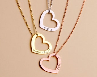 Personalized Heart Necklace, personalized gift mom, Heart Charm Name Necklace, Mothers day necklace, Engraved Name Necklace, name jewelry