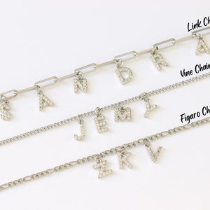 Collier Prénom Personnalisé, Collier Personnalisé lettre, collier personnalisable lettre strass, Collier initiale Acier, Collier lettres image 1