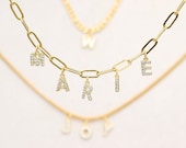 18K Gold Stainless Steel letter necklace CZ, Pave Initial necklace for mom, dainty necklace baby name, personalized gifts for her birthday