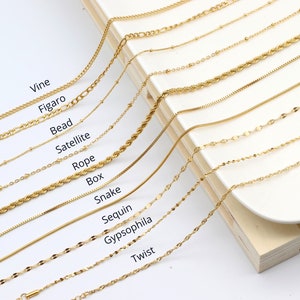 18K gouden ketting ketting vrouw, Cubaanse schakelketting, Snake Chain ketting voor mannen, kralenketting, Figaro ketting, touwkettingen, Box Chain, Twist Chain afbeelding 9