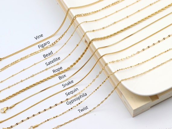 18K Gold Chain Necklace Woman Cuban Link Chain Snake Chain Necklace for Men  Bead Chain Figaro Chain Rope Chains Box Chain Twist Chain 
