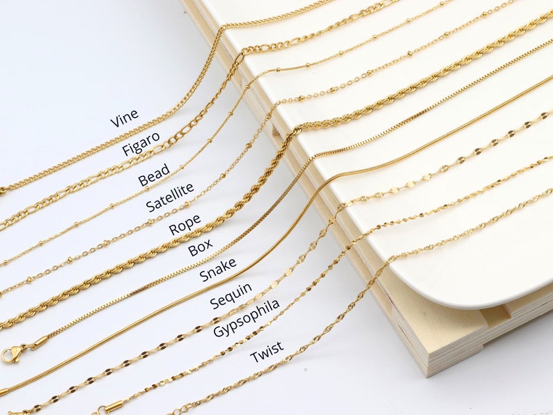 18K Gold Kette Halskette Frau, kubanische Gliederkette, Schlangenkette Halskette für Männer, Perlenkette, Figaro Kette, Seilketten, Box Kette, Twist Kette Bild 9