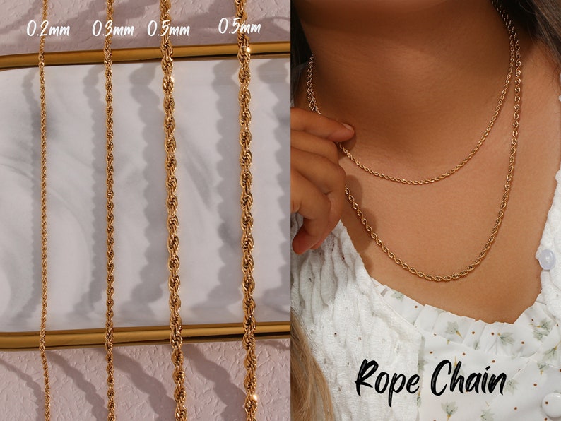 18K gouden ketting ketting vrouw, Cubaanse schakelketting, Snake Chain ketting voor mannen, kralenketting, Figaro ketting, touwkettingen, Box Chain, Twist Chain afbeelding 7