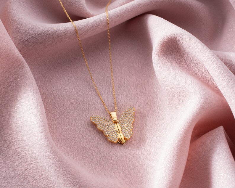 Personalized Butterfly Necklace Gold, butterfly jewelry Custom Name Necklace, secret message gift for women engraved locket necklace for mom image 3