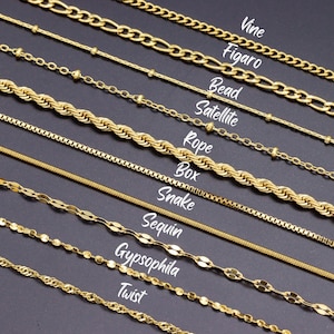 18K Gold Chain Necklace Woman, cuban link chain, Snake Chain necklace for men, Bead Chain, Figaro Chain, Rope Chains, Box Chain, Twist Chain image 1
