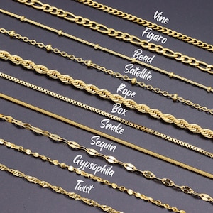 18K gouden ketting ketting vrouw, Cubaanse schakelketting, Snake Chain ketting voor mannen, kralenketting, Figaro ketting, touwkettingen, Box Chain, Twist Chain afbeelding 1