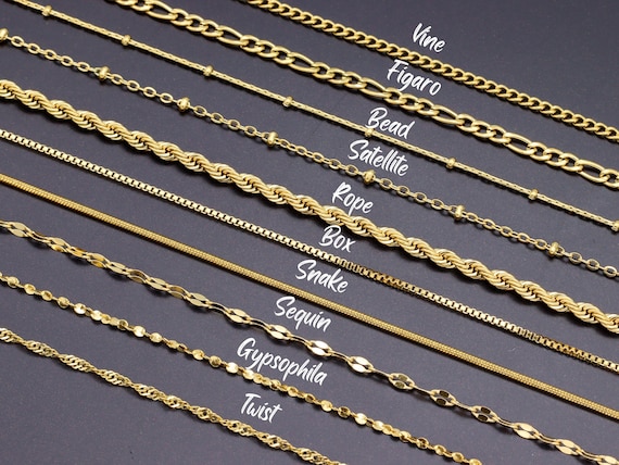 18K Gold Chain Necklace Woman Cuban Link Chain Snake Chain Necklace for Men  Bead Chain Figaro Chain Rope Chains Box Chain Twist Chain 