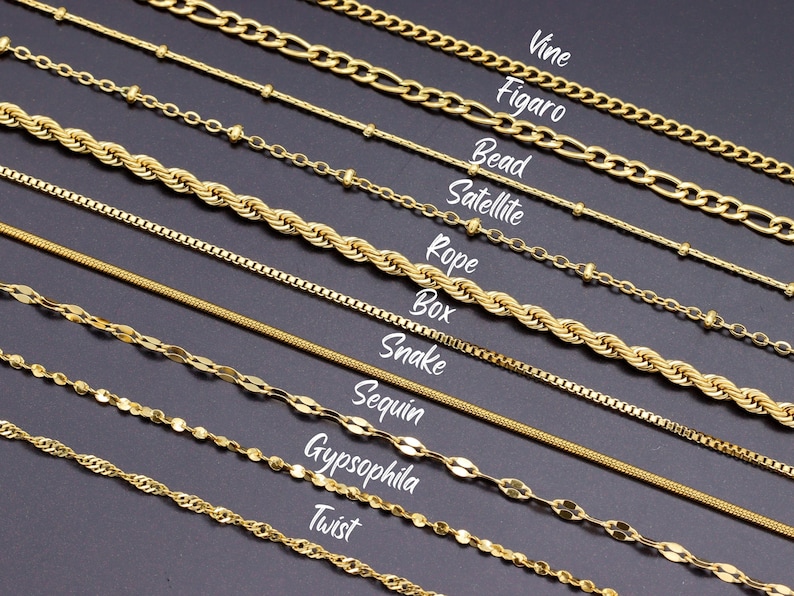 Collar Cadena Oro 18K Mujer, cadena de eslabones cubanos, collar cadena serpiente para hombre, cadena abalorios, cadena Figaro, cadenas cuerda, cadena caja, cadena torcida imagen 1