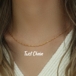 18K Gold Kette Halskette Frau, kubanische Gliederkette, Schlangenkette Halskette für Männer, Perlenkette, Figaro Kette, Seilketten, Box Kette, Twist Kette Bild 2