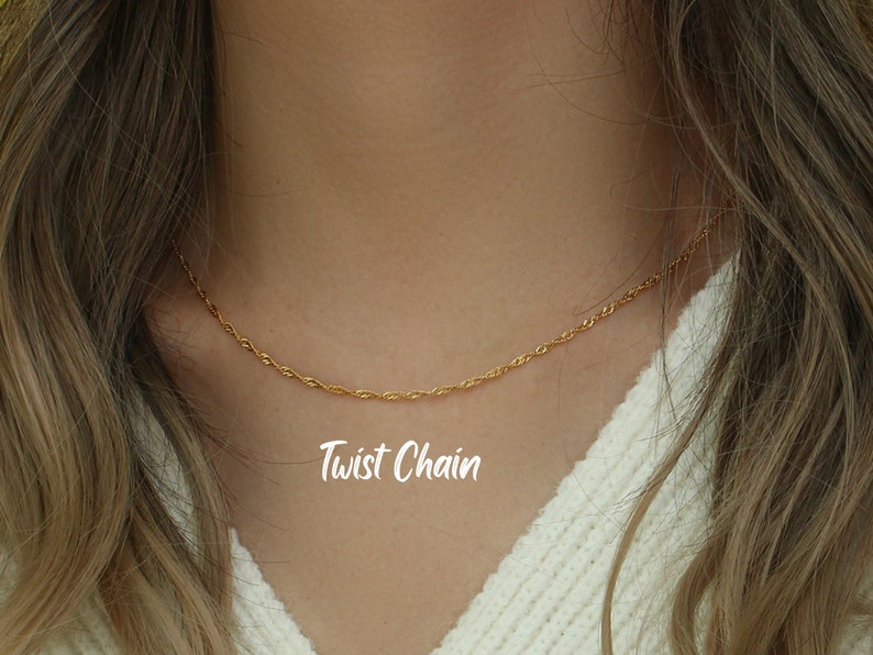 Collar Cadena Oro 18K Mujer, cadena de eslabones cubanos, collar cadena serpiente para hombre, cadena abalorios, cadena Figaro, cadenas cuerda, cadena caja, cadena torcida imagen 2