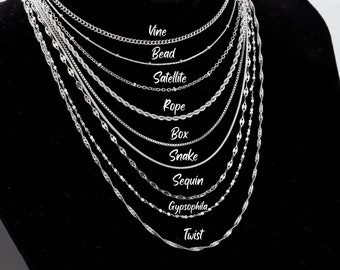 Stainless Steel Chain Necklace: Snake, Bead, Figaro, Rope, Box, Twist, Vine, Waterproof, Hypoallergenic, Handmade