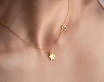 Paw Print Necklace for dog lovers gifts, Dog Necklace, Dog memorial gift, Letter Necklace, Dog mom necklace, Pet Minimalist Initial Necklace