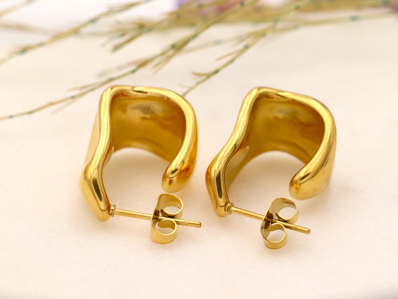 18K Gold Irregular Hoop Earrings for Women, Chunky Earrings, Handmade ...