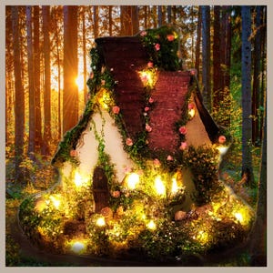 Miniature Garden Decor Cottage Home Favorite Whimsical Art Fairy House Wood Folk Art Enchanted Home Mushroom Cottage Lamp Night Light Gift
