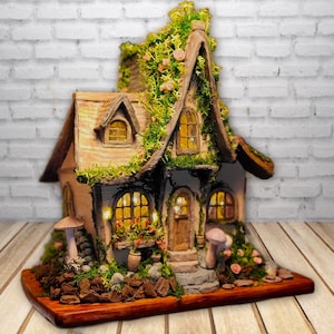 Fairy Cottage Whimsical Fairy Lamp Night Light Woodland Fantasy Cottage Hand Crafted Sculpture Lighting Design Fairy Garden Decor Whimsical image 4