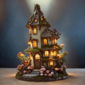 Enchanted Fairy House Night Light Magical Garden Cottage Decor Whimsical Fairy Cottage  Keepsake Winter Village Design Custom Gift Handmade