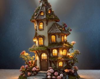 Enchanted Fairy House Night Light Magical Garden Cottage Decor Whimsical Fairy Cottage  Keepsake Winter Village Design Custom Gift Handmade