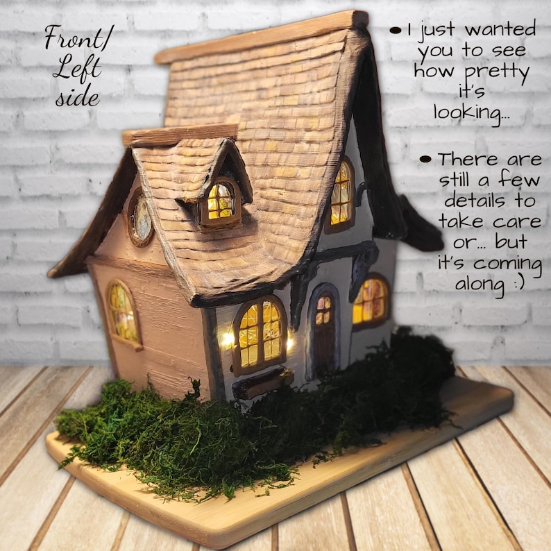 Fairy Cottage Whimsical Fairy Lamp Night Light Woodland Fantasy Cottage Hand Crafted Sculpture Lighting Design Fairy Garden Decor Whimsical image 15
