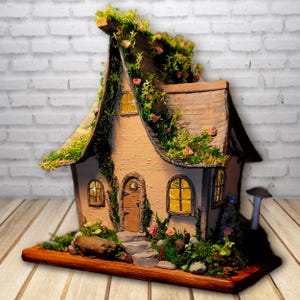 Fairy Cottage Whimsical Fairy Lamp Night Light Woodland Fantasy Cottage Hand Crafted Sculpture Lighting Design Fairy Garden Decor Whimsical image 5