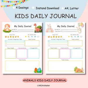 Diario infantil imprimible | Diario para niños | Diario para niños | Página de dibujo de actividades para niños | Descarga digital