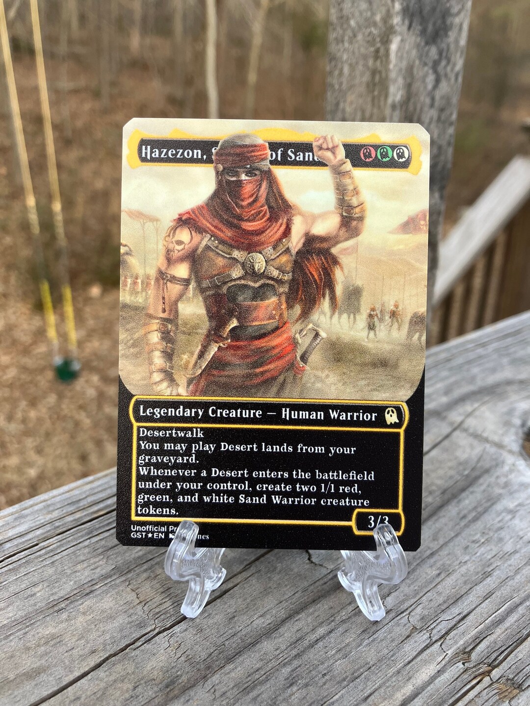 Hazezon, Shaper of Sand Borderless Neon Metal Proxy for Commander