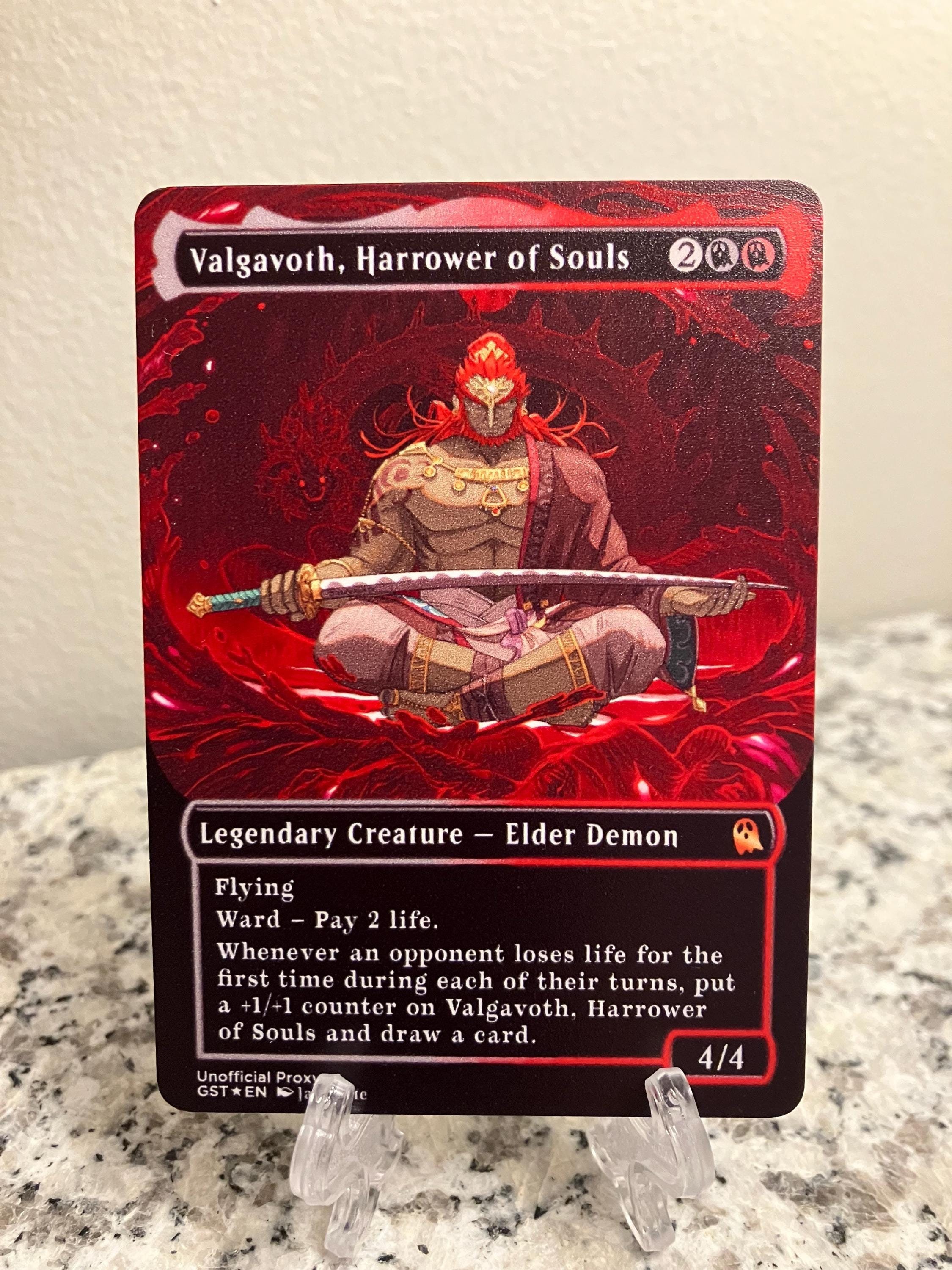 french retard mtg card Valgavoth, Harrower of Souls Borderless Neon Metal Proxy for Commander cards with partner mtg All
