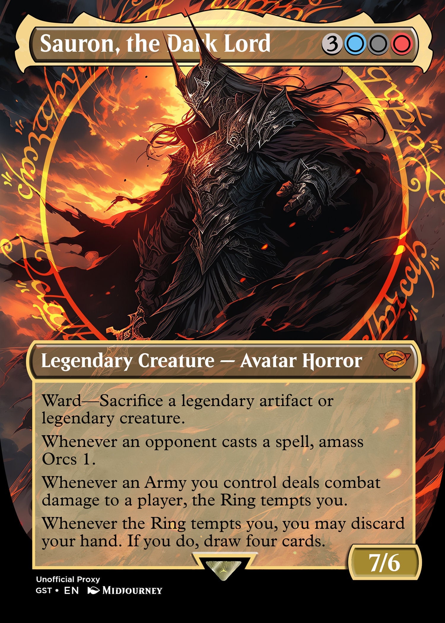 Custom Sauron, the Dark Lord Foil Full Borderless Metal Custom Sauron, the Dark Lord Foil Full Borderless Metal
