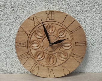 Walnut Carved Wood Clock,Unique Design Decor For Wall,Circle Clock Wooden,Farmhouse Wood Decor,Rustic Walnut Wall Decor For Home