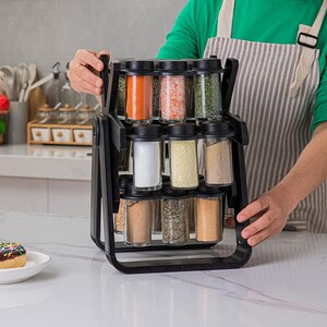18 Jars Rotating Herbs Spices  Rotating Spice Rack Kitchen