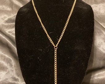 Gold Tone Cuban Link Chain Tassel Necklace 23”