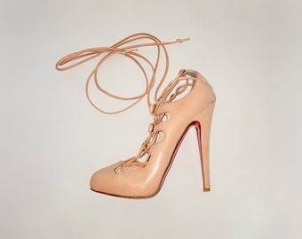 Christian Louboutin Lace Up Heels Beige Ballerina Dancer Size 36.5 6.5 Pumps Platforms