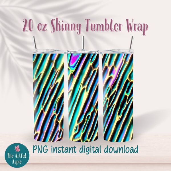 Neon Iridescent Oil Slick Tumbler Wrap - Trendy Sublimation Design - Instant Download for 20 oz Straight Tumbler