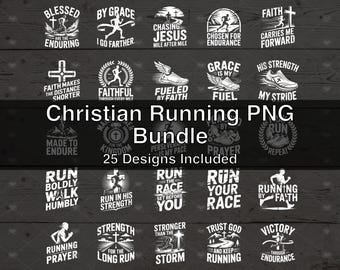 Christian Running PNG Bundle - 25 T-Shirt Designs for DTF, DTG, Sublimation, Screen Printing