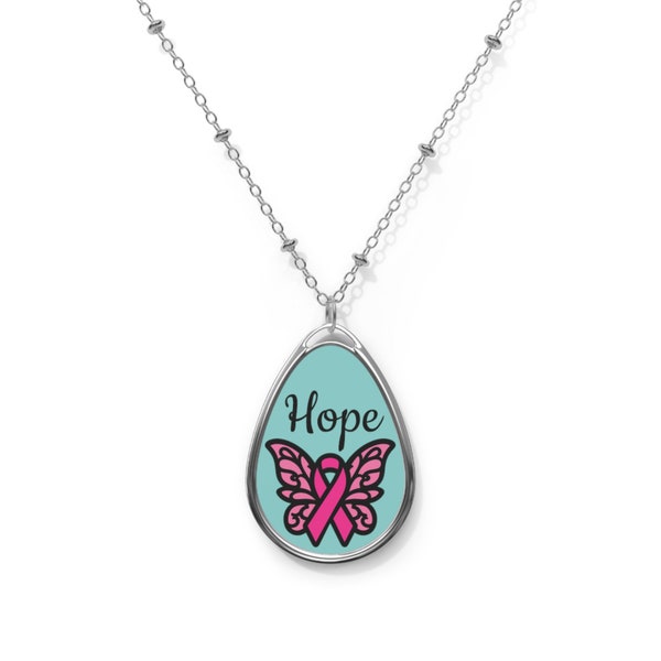 Hope Butterfly Wings Pink Ribbon Pendant Necklace for Breast Cancer Awareness - Great Gift for Mom, Grandma, Daughter, Aunt, Cancer Survivor